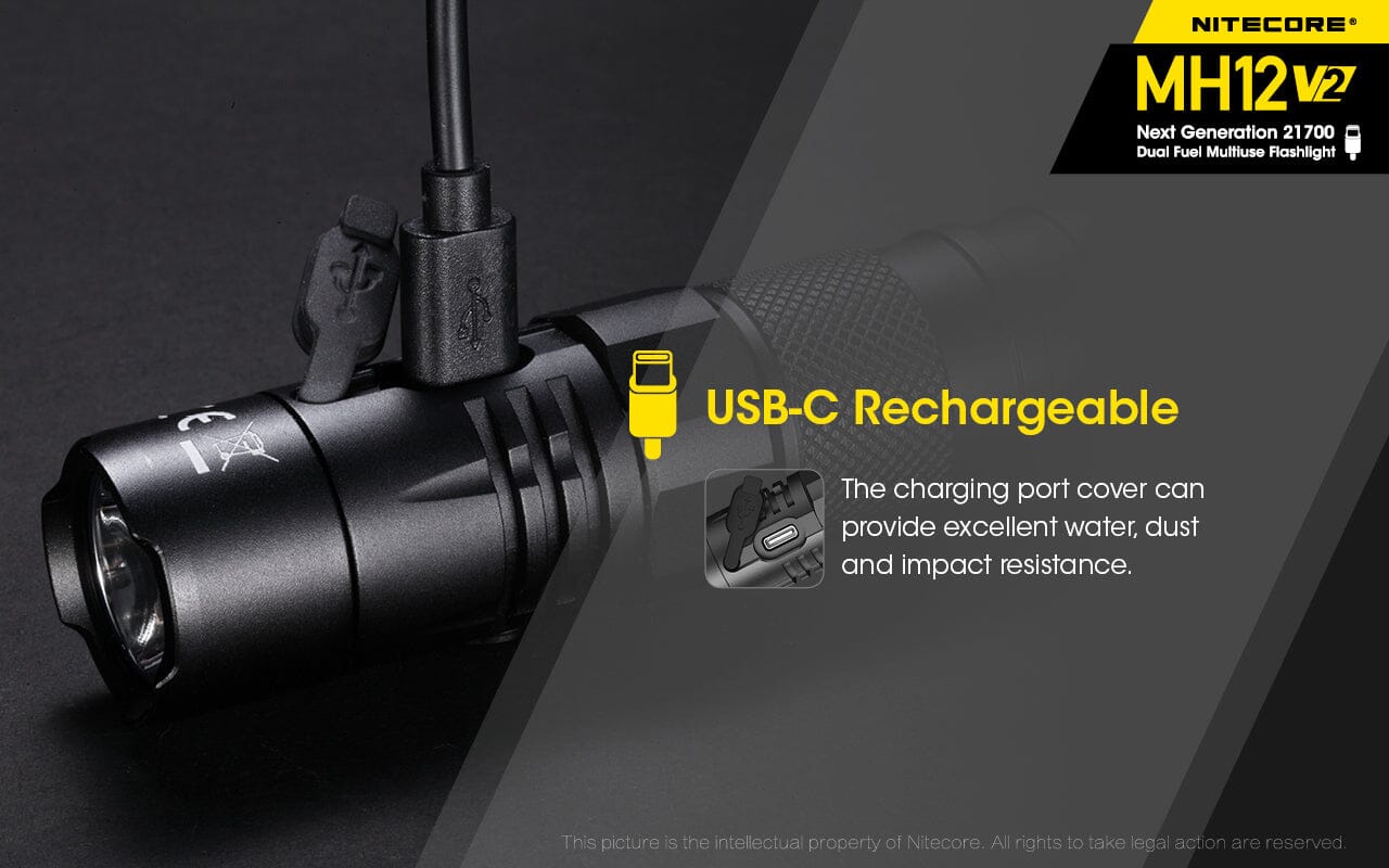 Nitecore MH12 v2 1200 Lumen USB-C Rechargeable Flashlight Kit 
