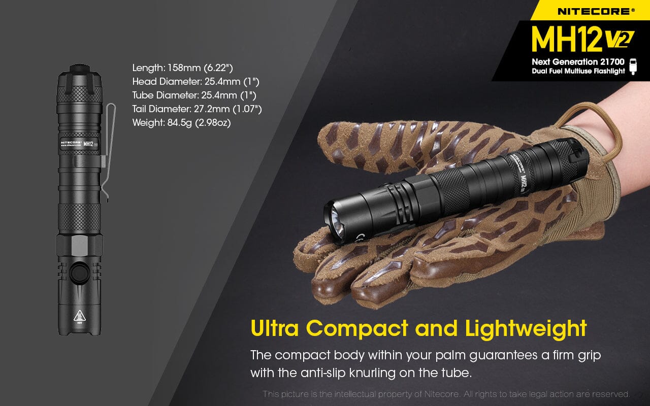 Nitecore MH12 v2 1200 Lumen USB-C Rechargeable Flashlight Kit 