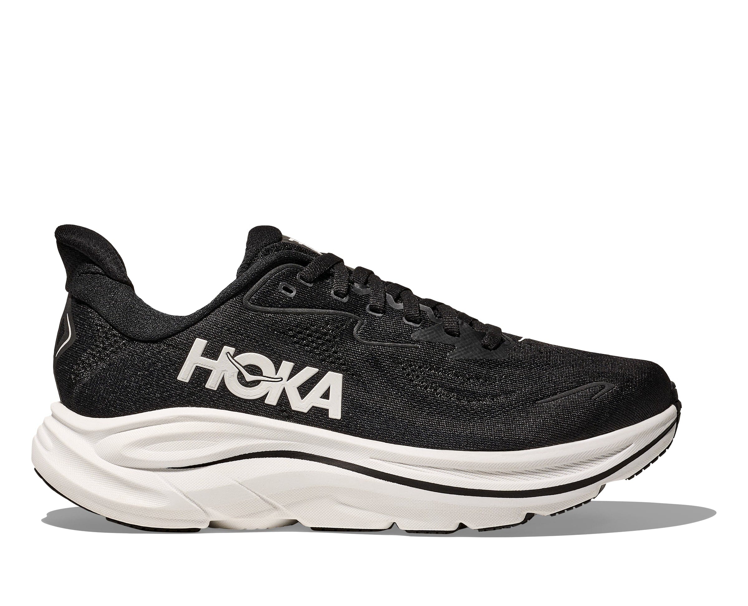 Hoka Men's Clifton 10 Road Running Shoes Black / White Wide (2E) US 8.5