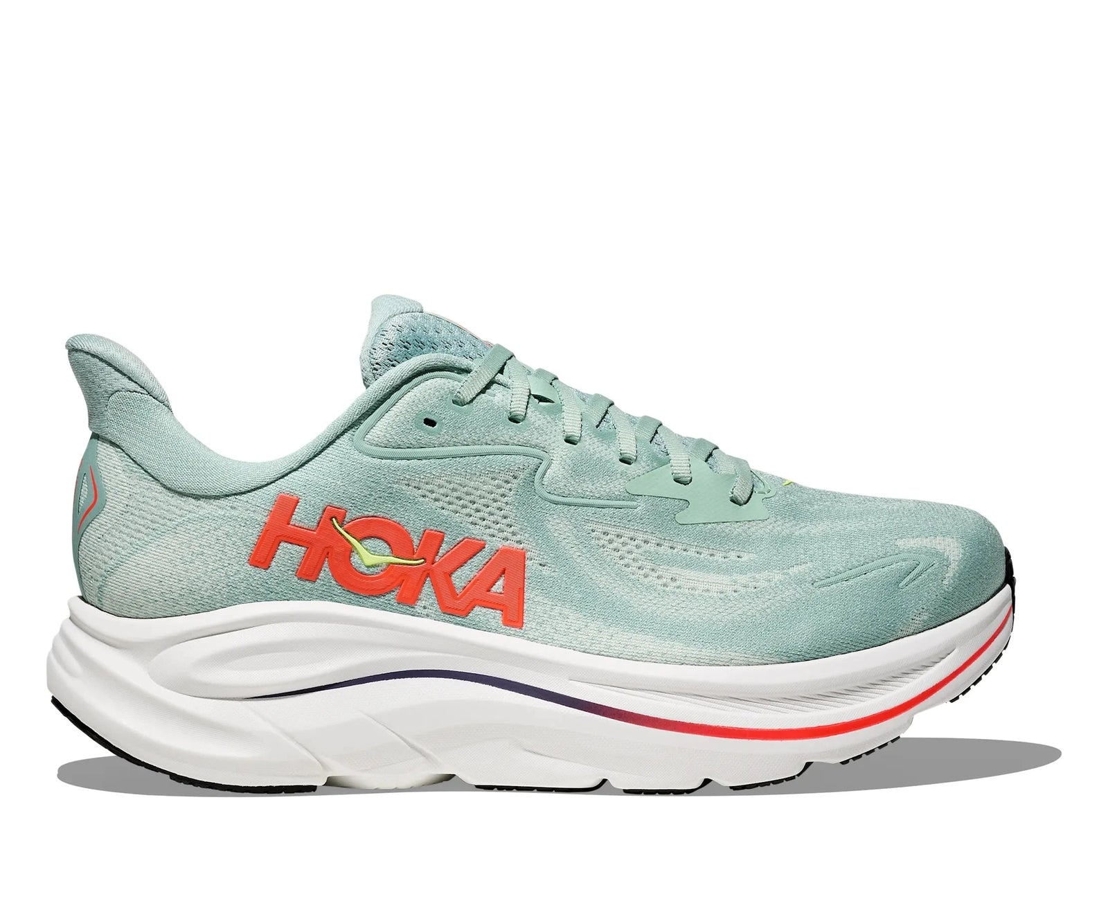 Hoka Men's Clifton 10 Road Running Shoes - Sage / Neon Flame