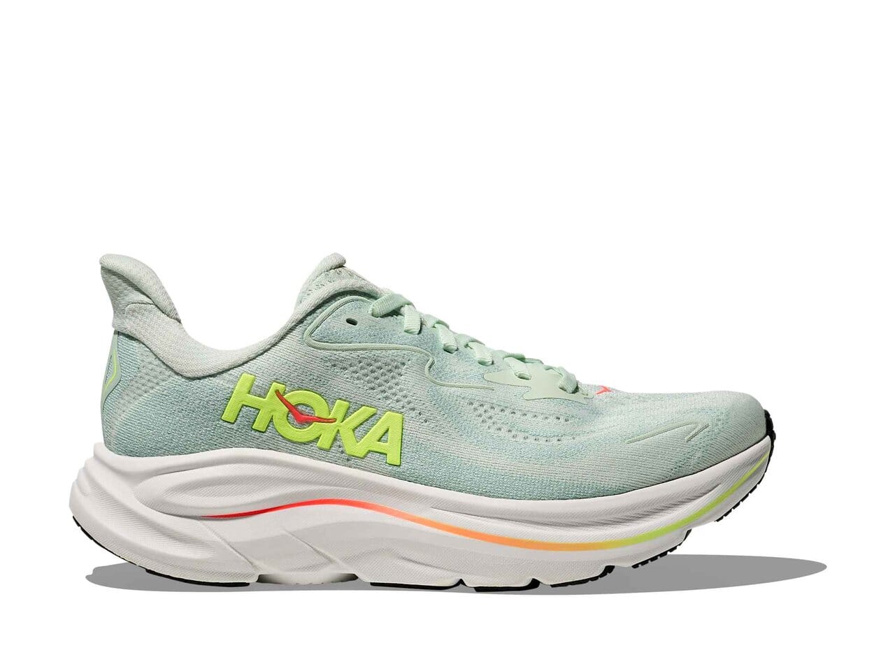 Hoka Women's Clifton 10 Road Running Shoes - Sea Glass / Neon Flame