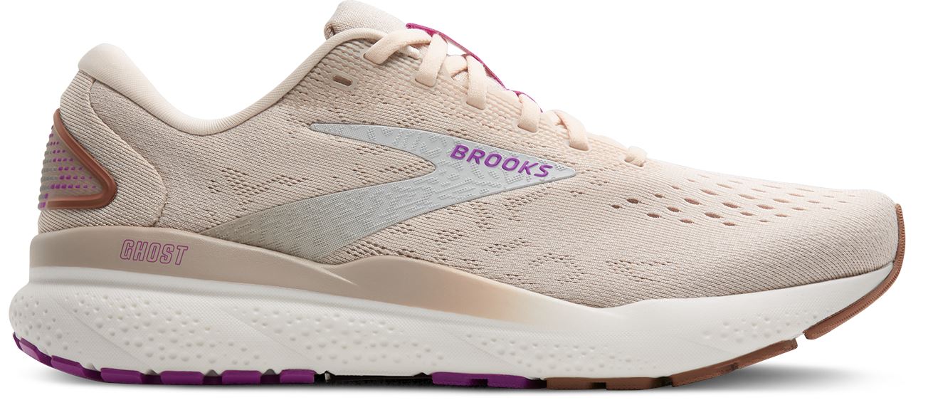 Brooks Women's Ghost 16 Road Running Shoes Almond Peach/Coconut/Purple Medium (B) US 6.5
