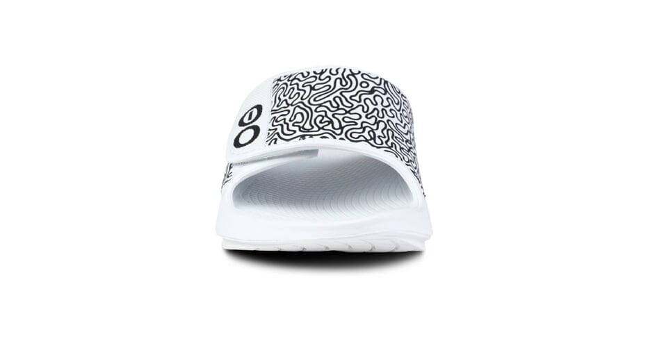 OOFOS Unisex OOahh Sport Flex Limited Slide Sandal - White Labyrinth 