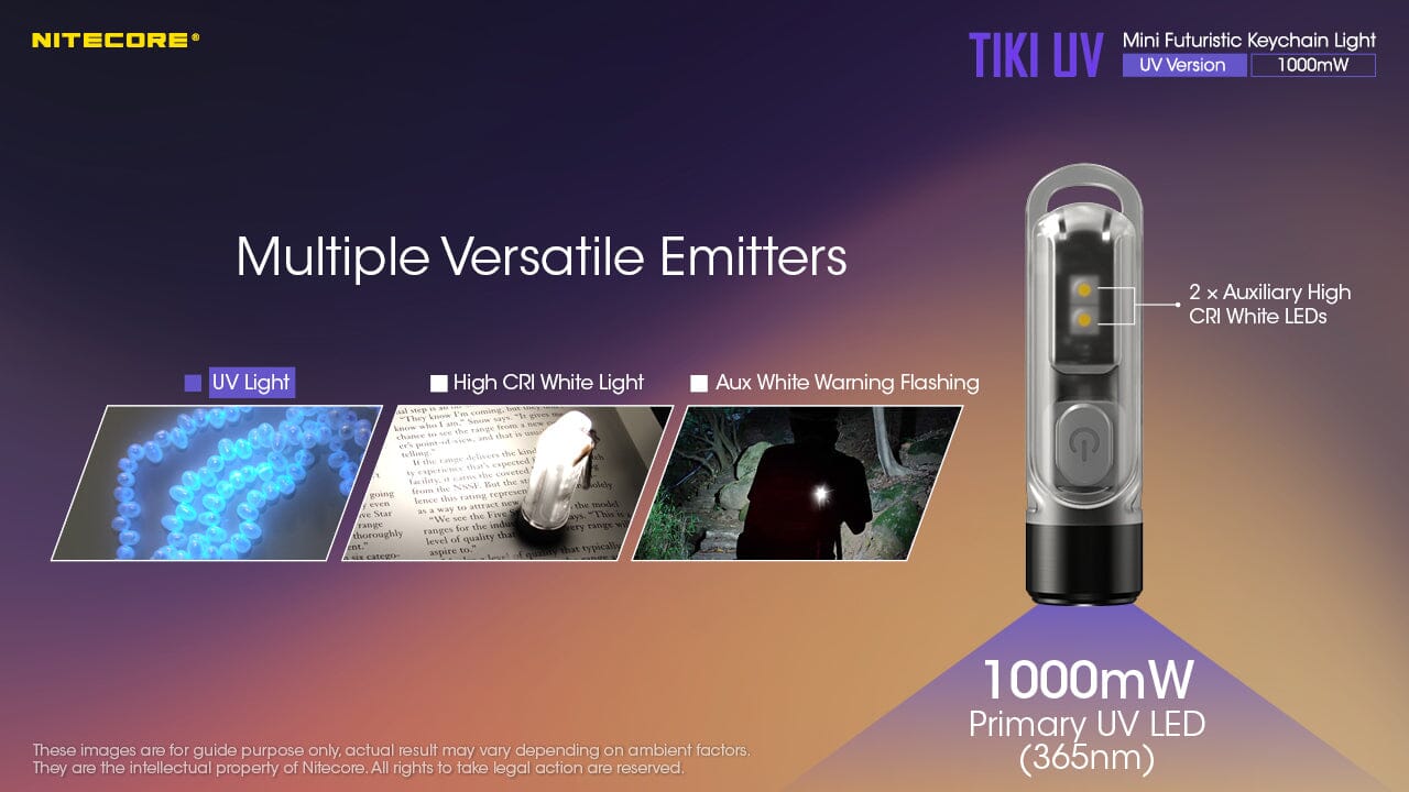 Nitecore TIKI UV 1000mv Rechargeable UV Keychain Flashlight Black Light 