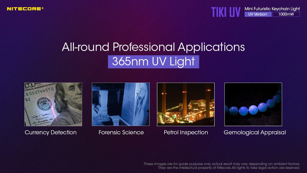 Nitecore TIKI UV 1000mv Rechargeable UV Keychain Flashlight Black Light 