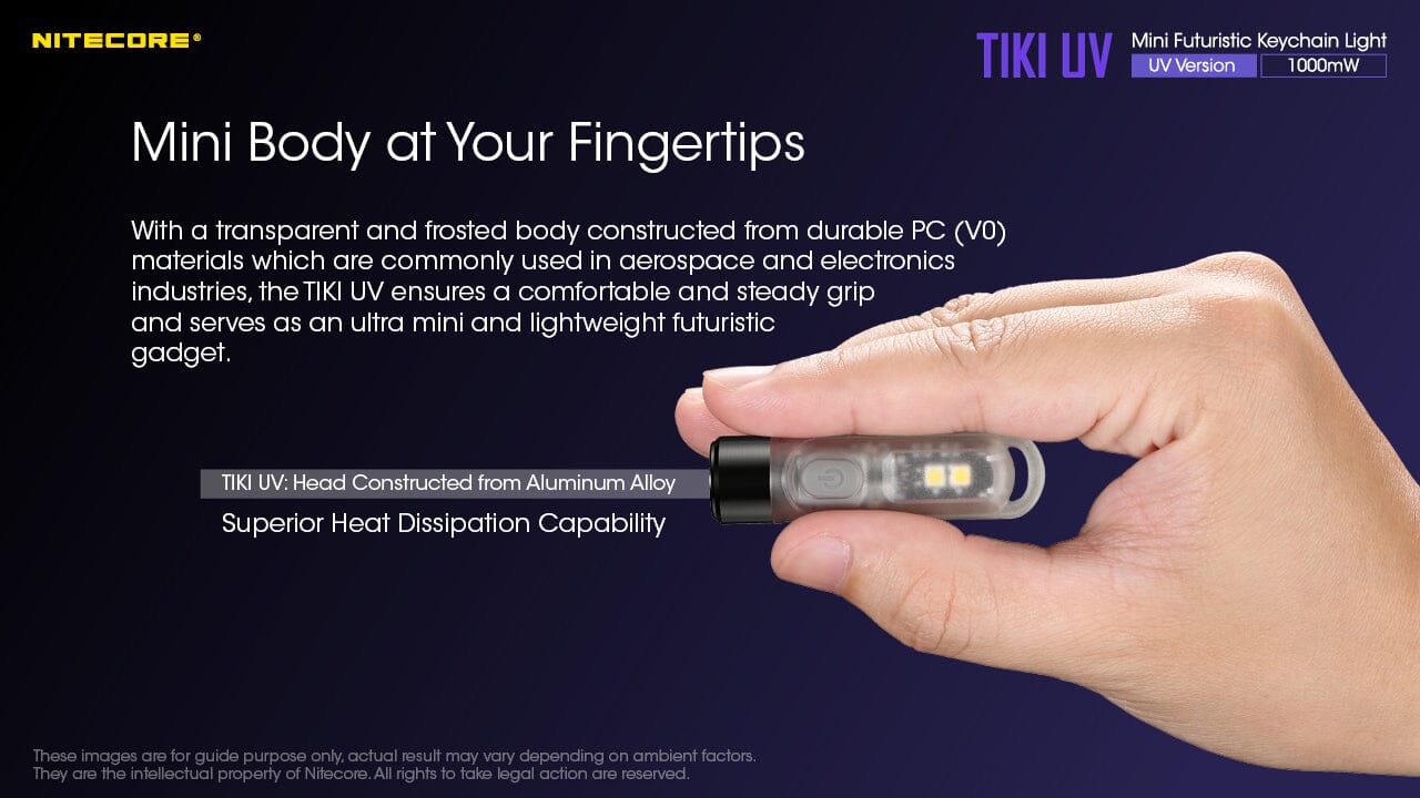 Nitecore TIKI UV 1000mv Rechargeable UV Keychain Flashlight Black Light 