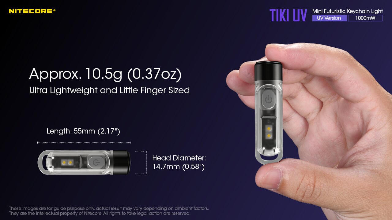 Nitecore TIKI UV 1000mv Rechargeable UV Keychain Flashlight Black Light 