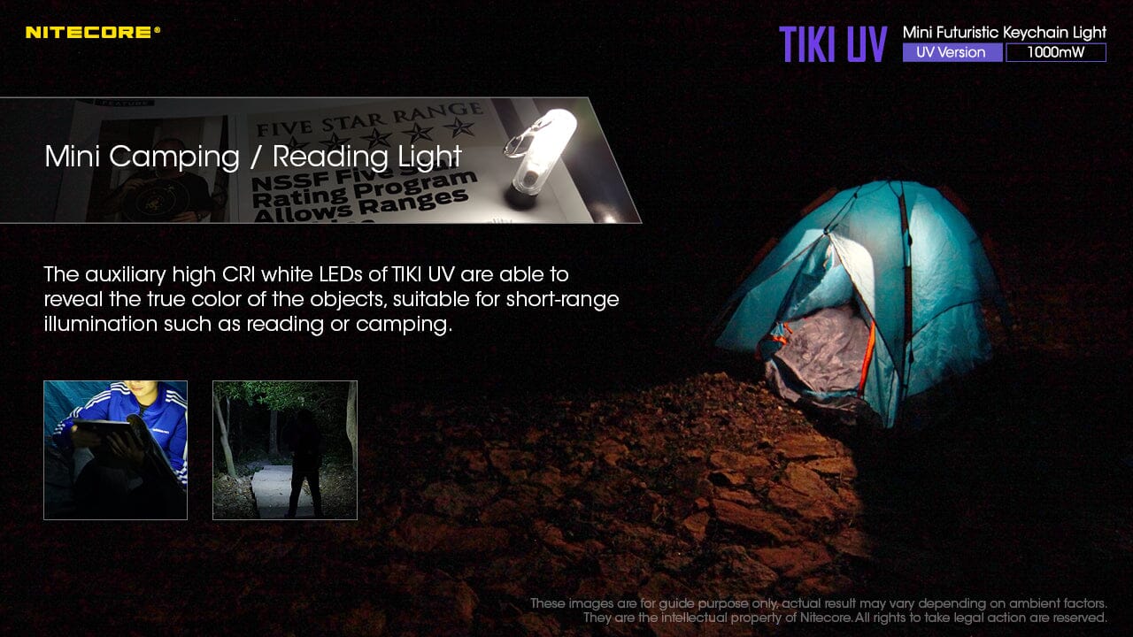 Nitecore TIKI UV 1000mv Rechargeable UV Keychain Flashlight Black Light 