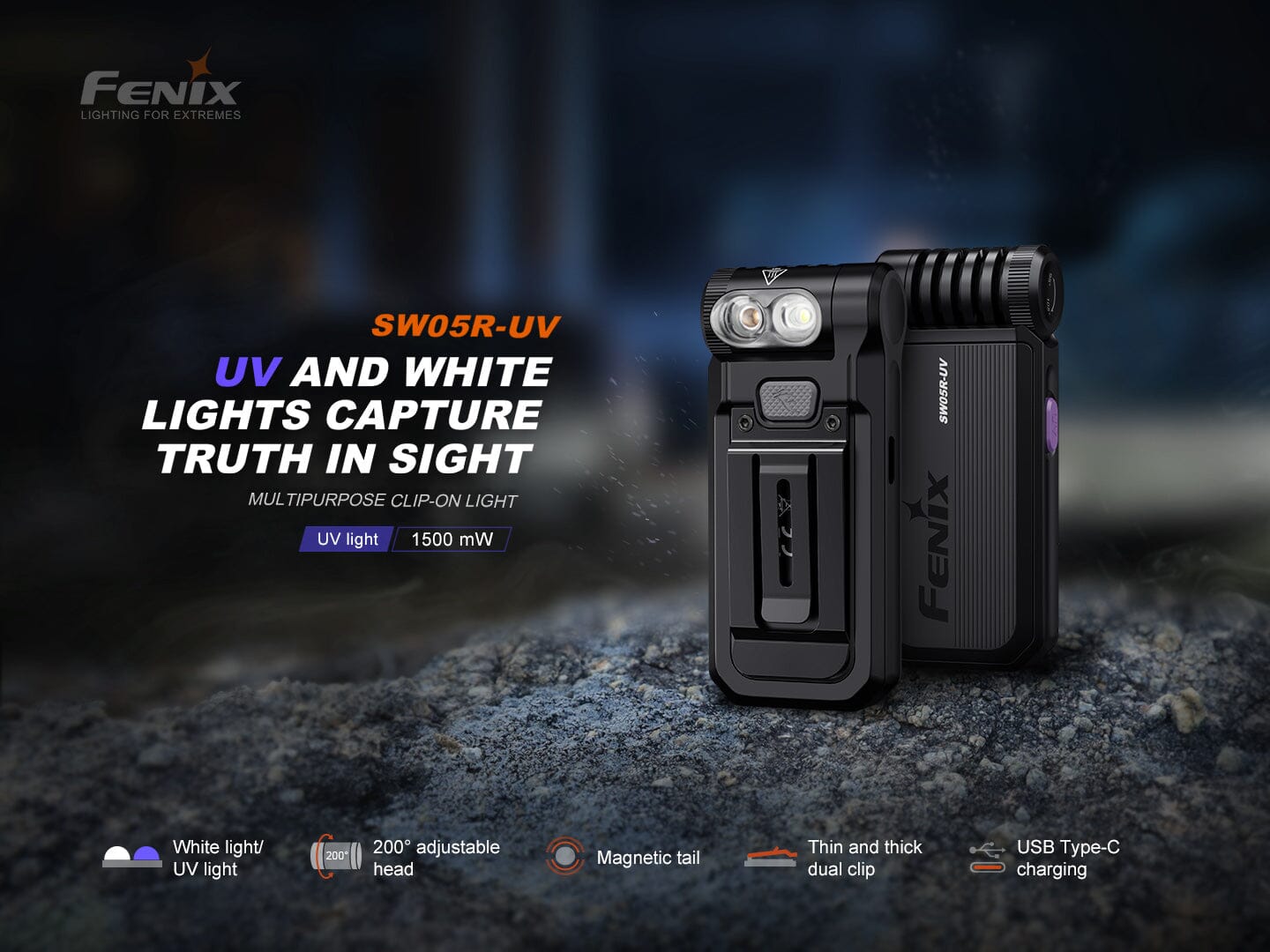 Fenix SW05R-UV Clip On Flashlight with UV Light 