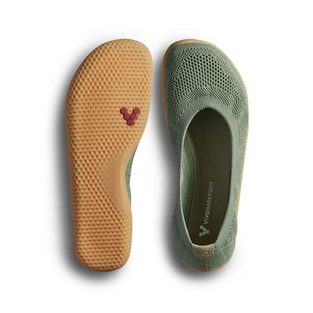 Vivobarefoot Asana Yin Ballerina Knit Womens Barefoot Shoes Dusty Green US 4.5 EU 35 