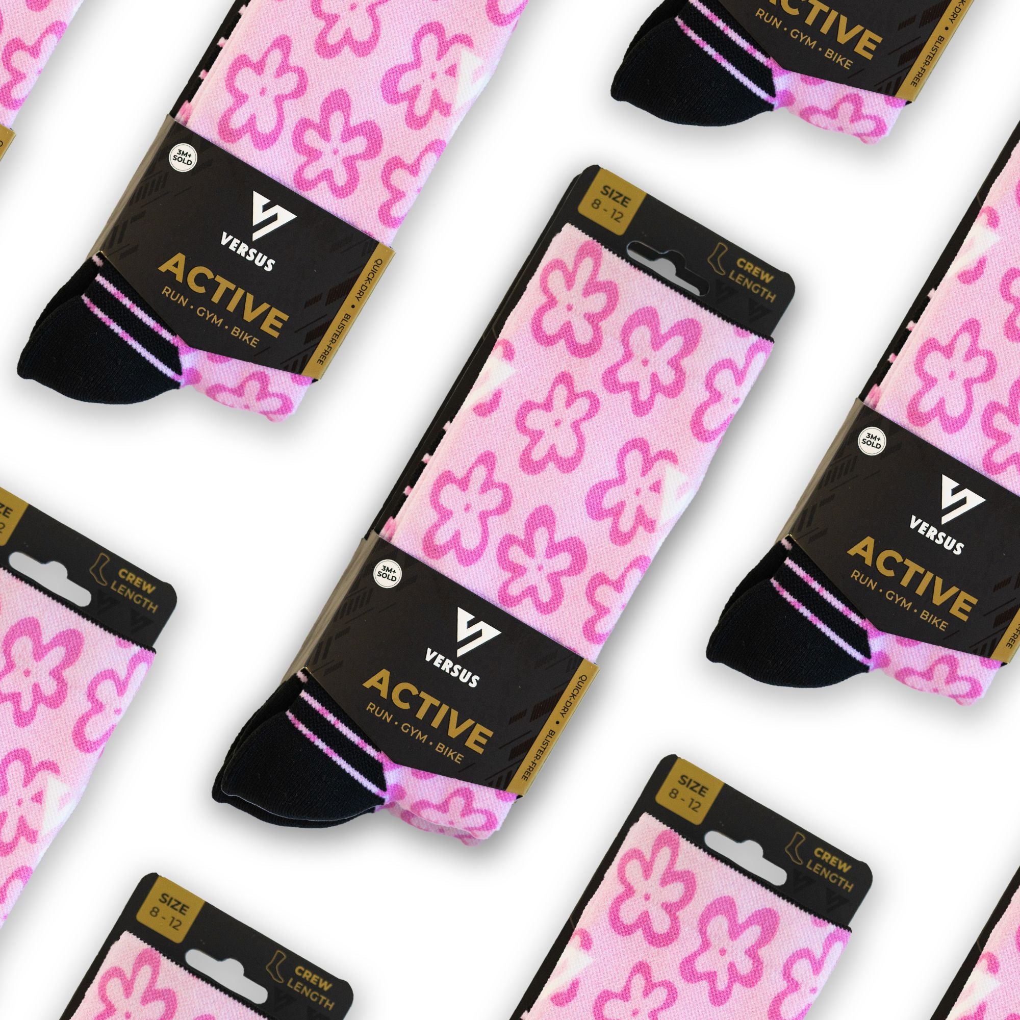 Versus Pink Flower Power Active Crew Socks 