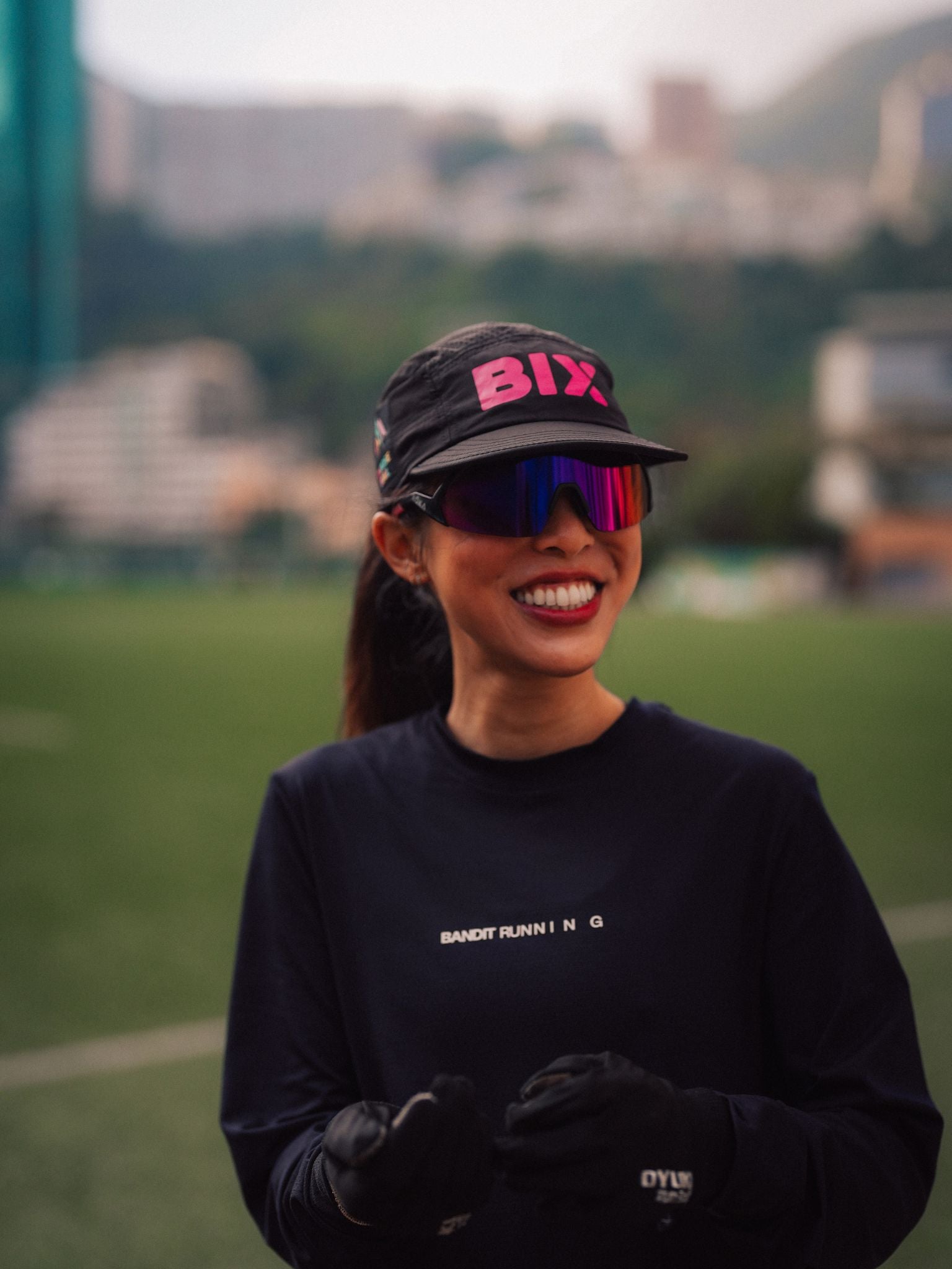 Bix Ultra Light Cap Black with Rose Pink Logo One Size 