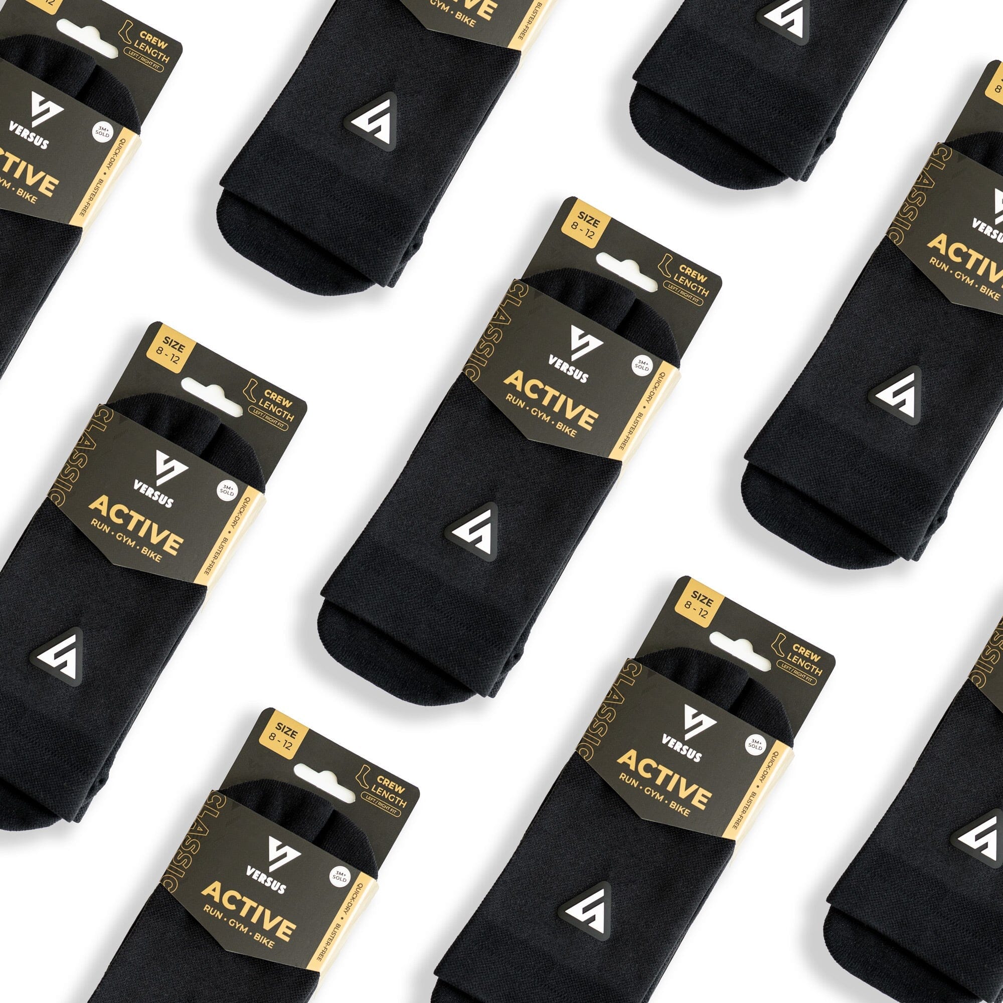 Versus Classic Black Active Crew Tab Socks 