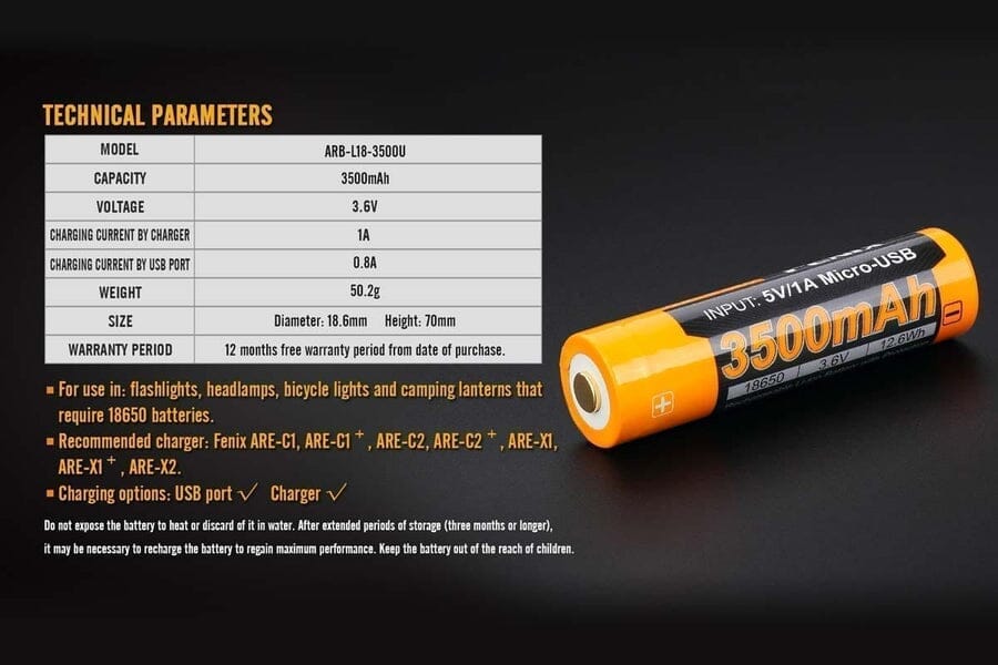 Fenix ARB-L18-3500U USB Charging 18650 Battery 