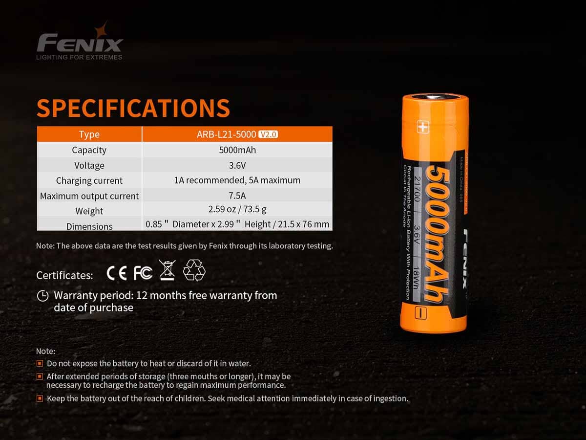 Fenix ARB-L21-5000 V2.0 Rechargeable Battery 