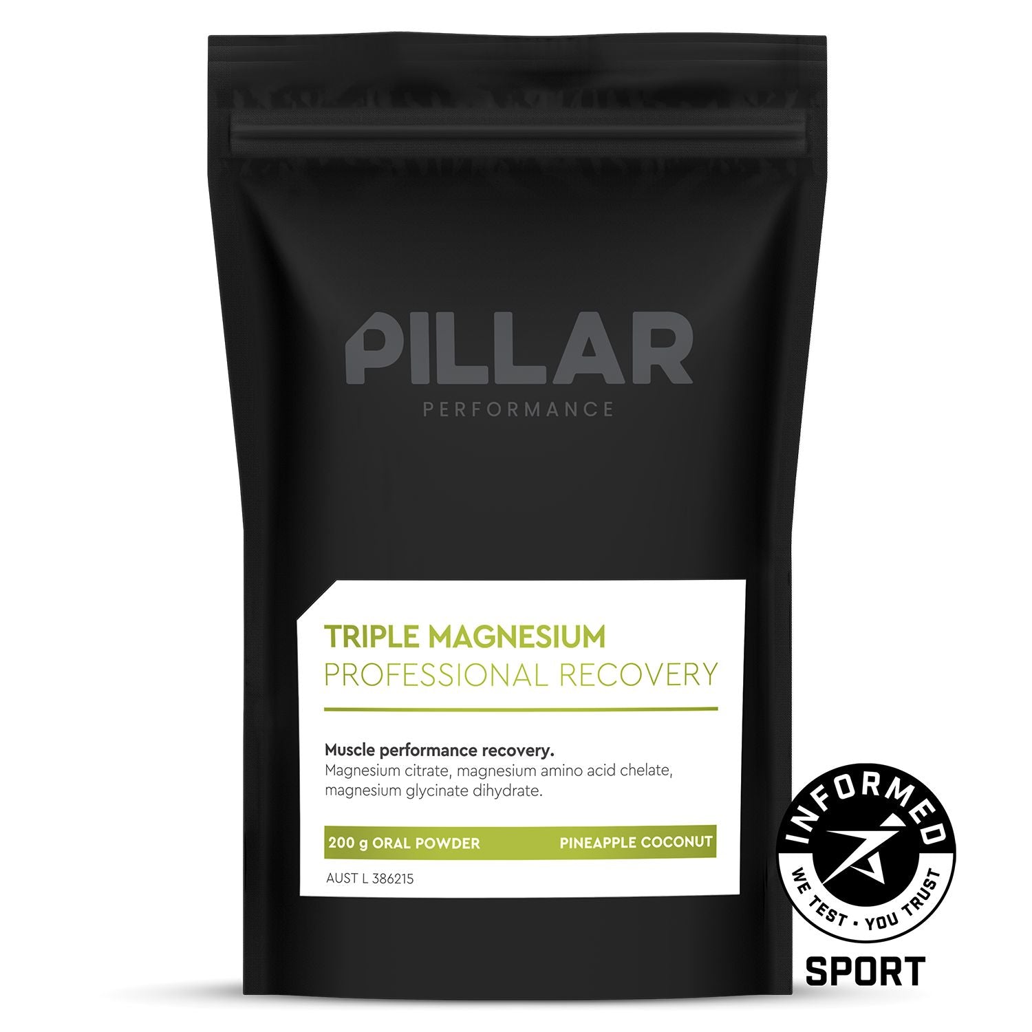 PILLAR Triple Magnesium Powder Pineapple Coconut Pouch (200g/40 Serves) 