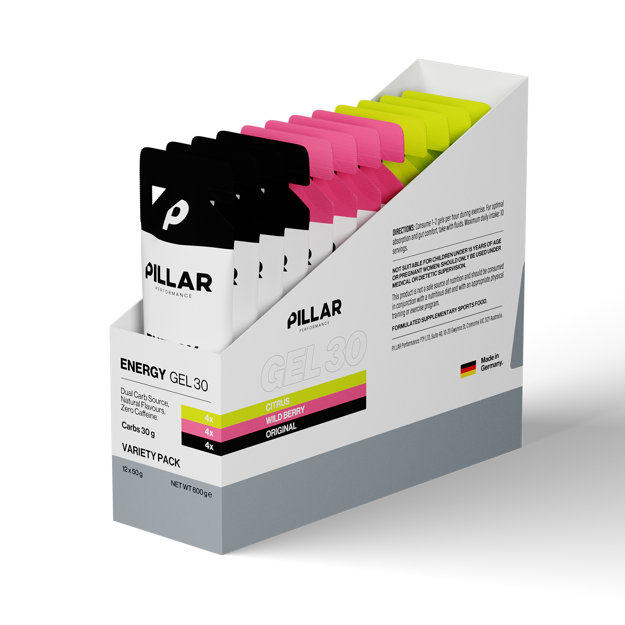 PILLAR Energy Gel 30 Variety Pack 12x50g