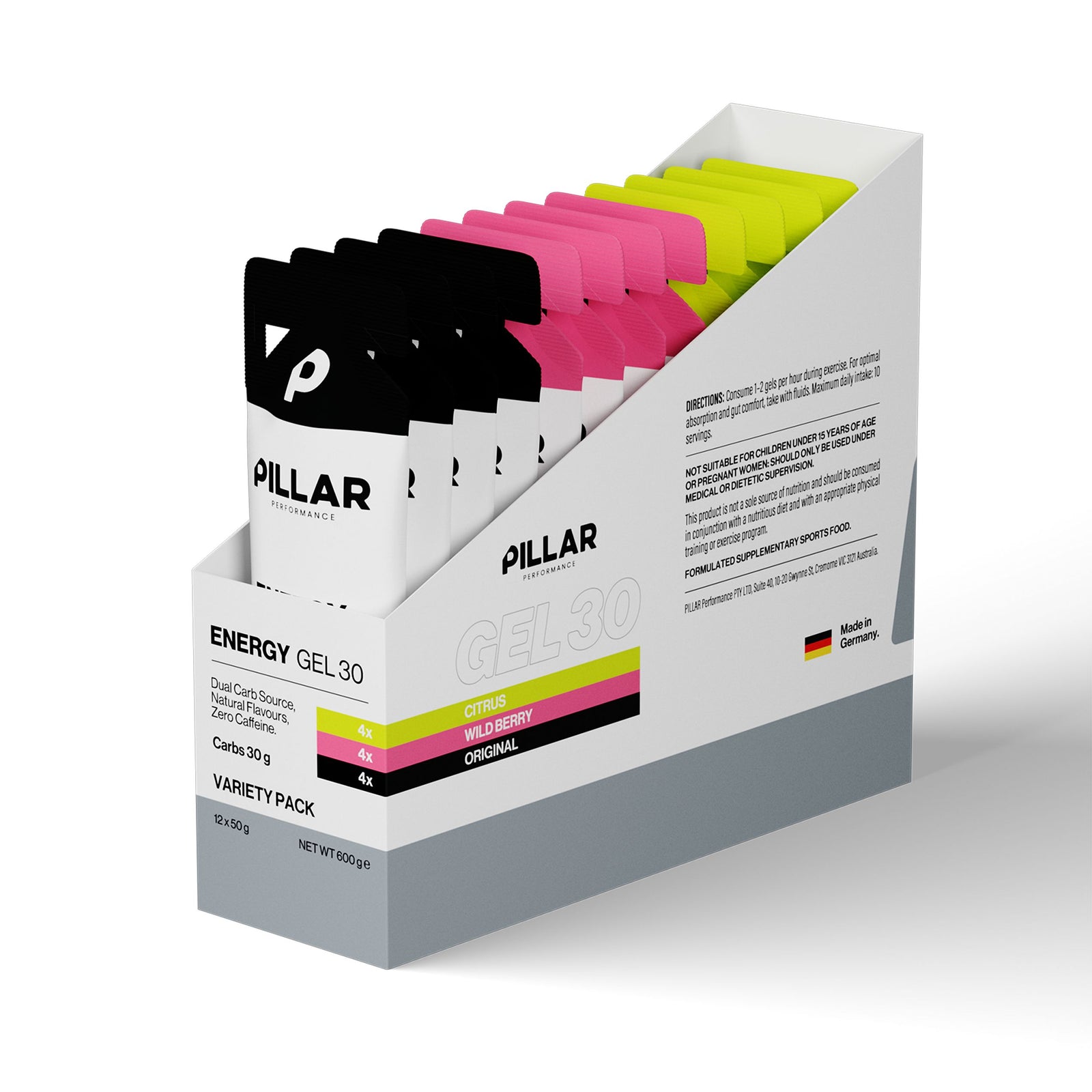 PILLAR Energy Gel 30 Variety Pack 12x50g 