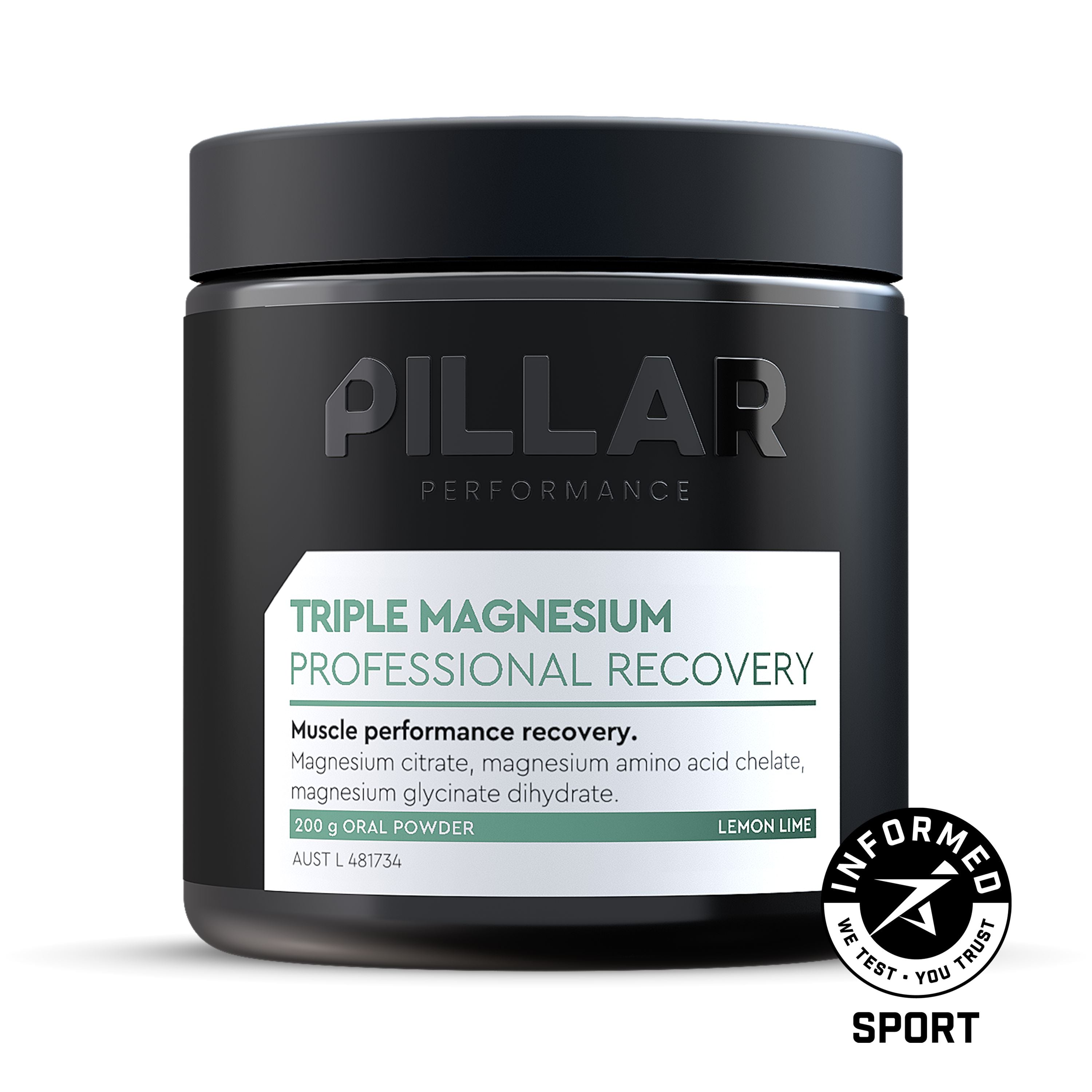 PILLAR Triple Magnesium Powder Lemon Lime Jar (200g/40 Serves) 