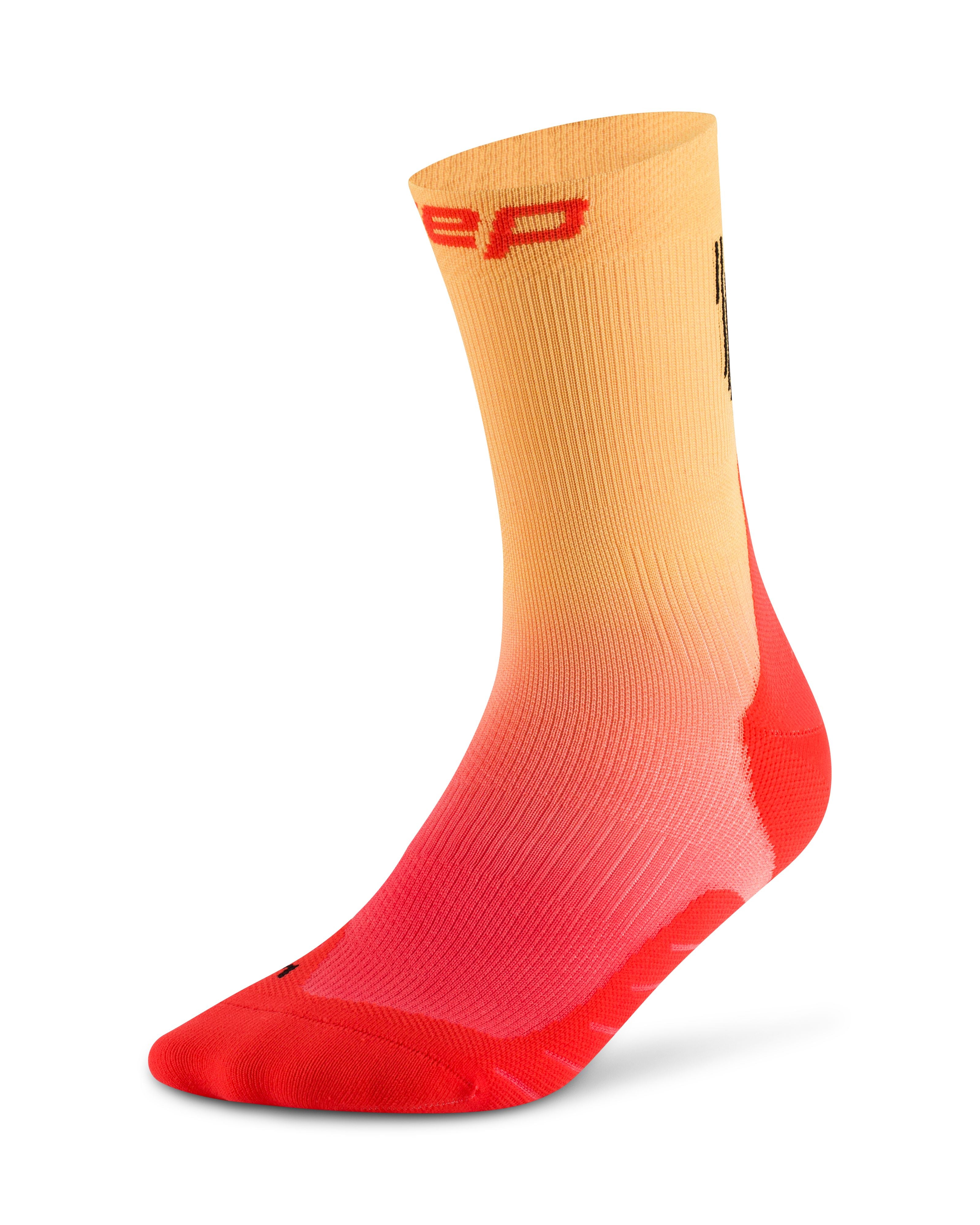 CEP Core Run Gradient Mid Cut Compression Socks 5.0, Men's Red/Marigold XS 