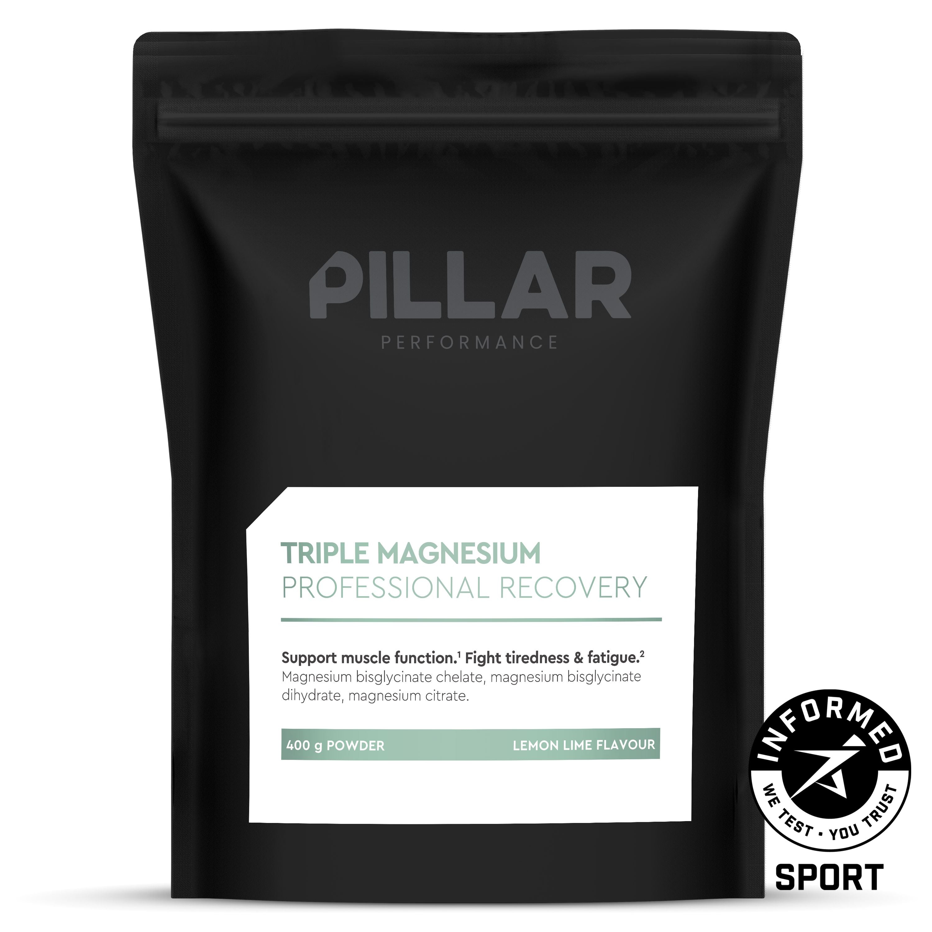 PILLAR Triple Magnesium Powder Lemon Lime Volume Pack (400g/80 Serves) 