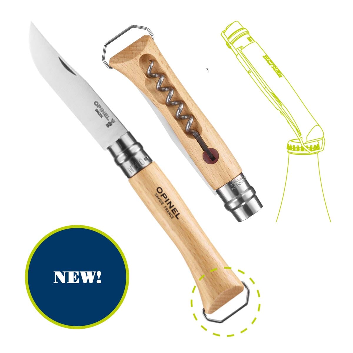 Opinel No.10 Corkscrew Stainless Steel Folding Knife with Bottle Opener 