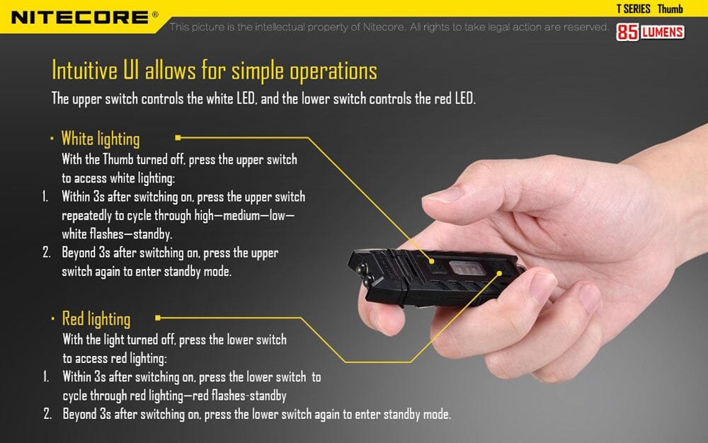Nitecore Thumb 85 Lumen Clip on Rechargeable Flashlight, with Adjustable Angle 