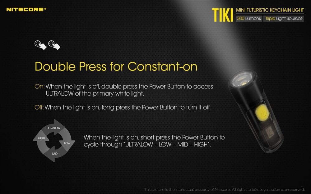 Nitecore TIKI 300 Lumen USB-C Rechargeable Keychain Flashlight 