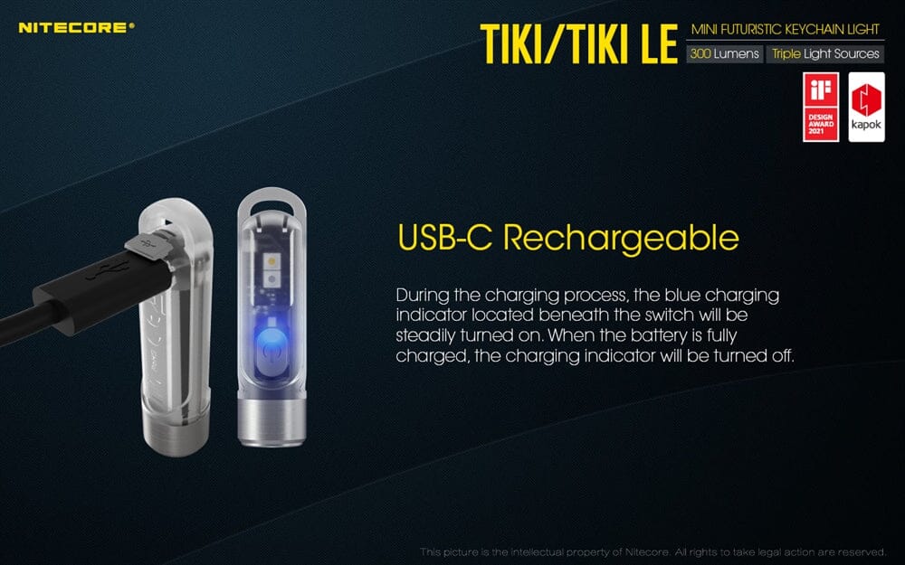 Nitecore TIKI 300 Lumen USB-C Rechargeable Keychain Flashlight 