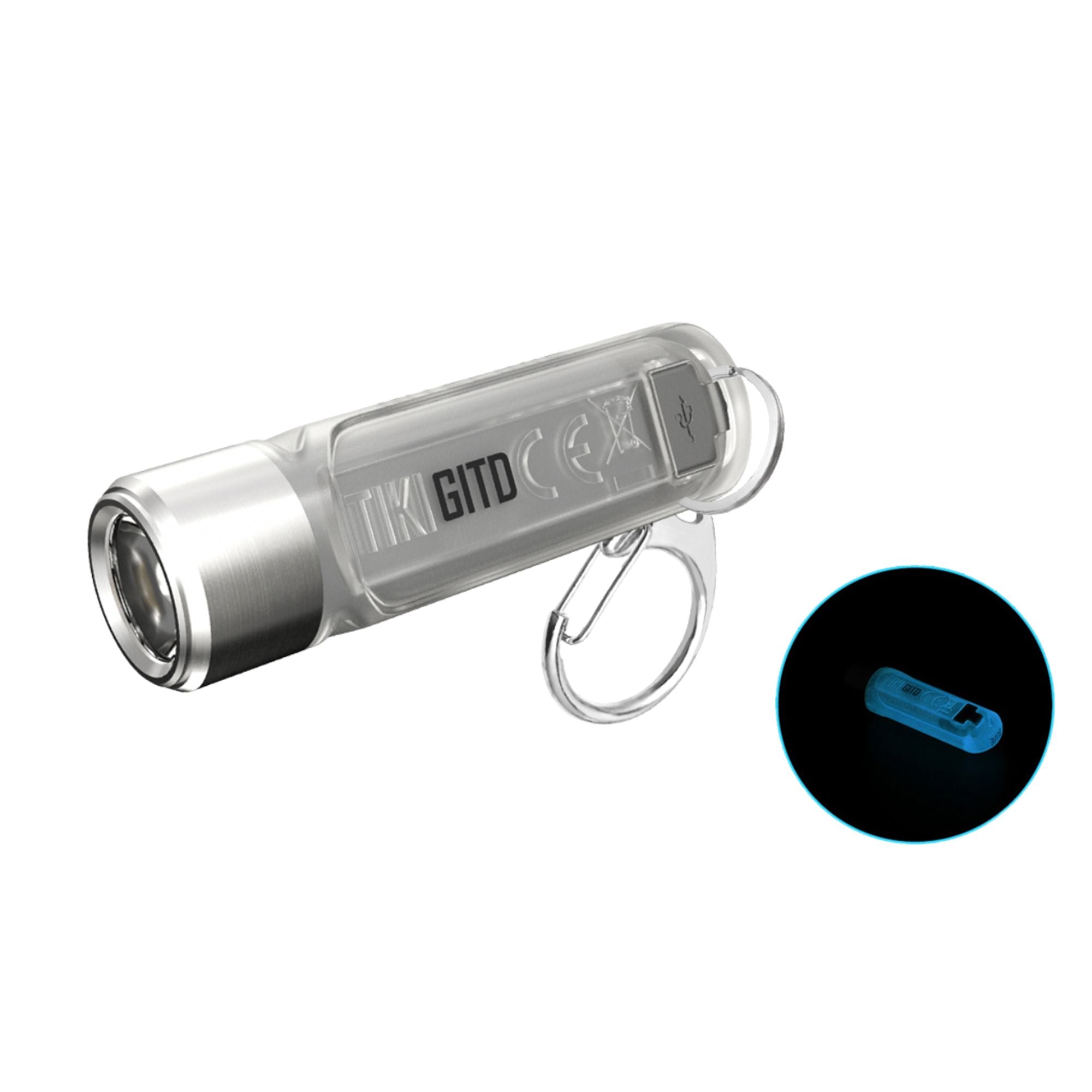 Nitecore TIKI 300 Lumen USB-C Rechargeable Keychain Flashlight TIKI GITD BLUE - UV/HIGH CRI 