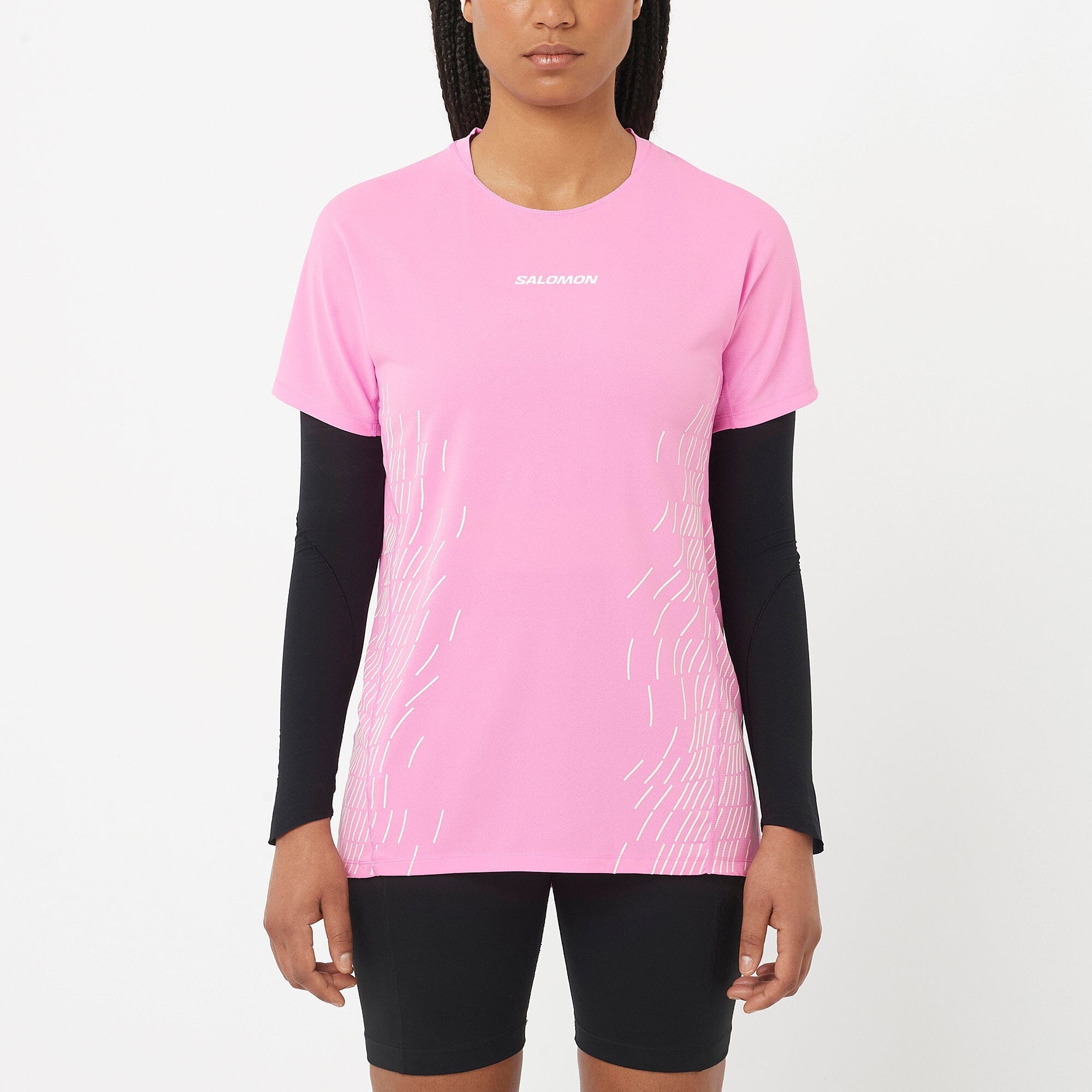 Salomon Sense Aero Graphic Women's Short Sleeve T-Shirt Cyclamen/Whisper White XS 