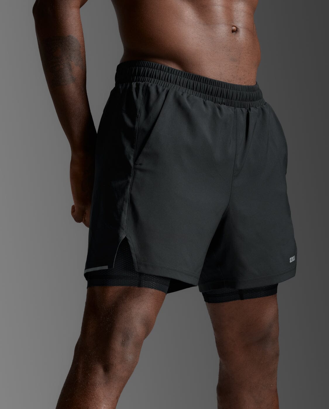2XU Men's Aero 2-In-1 5" Shorts MR7351B Black/Silver Reflective XS 