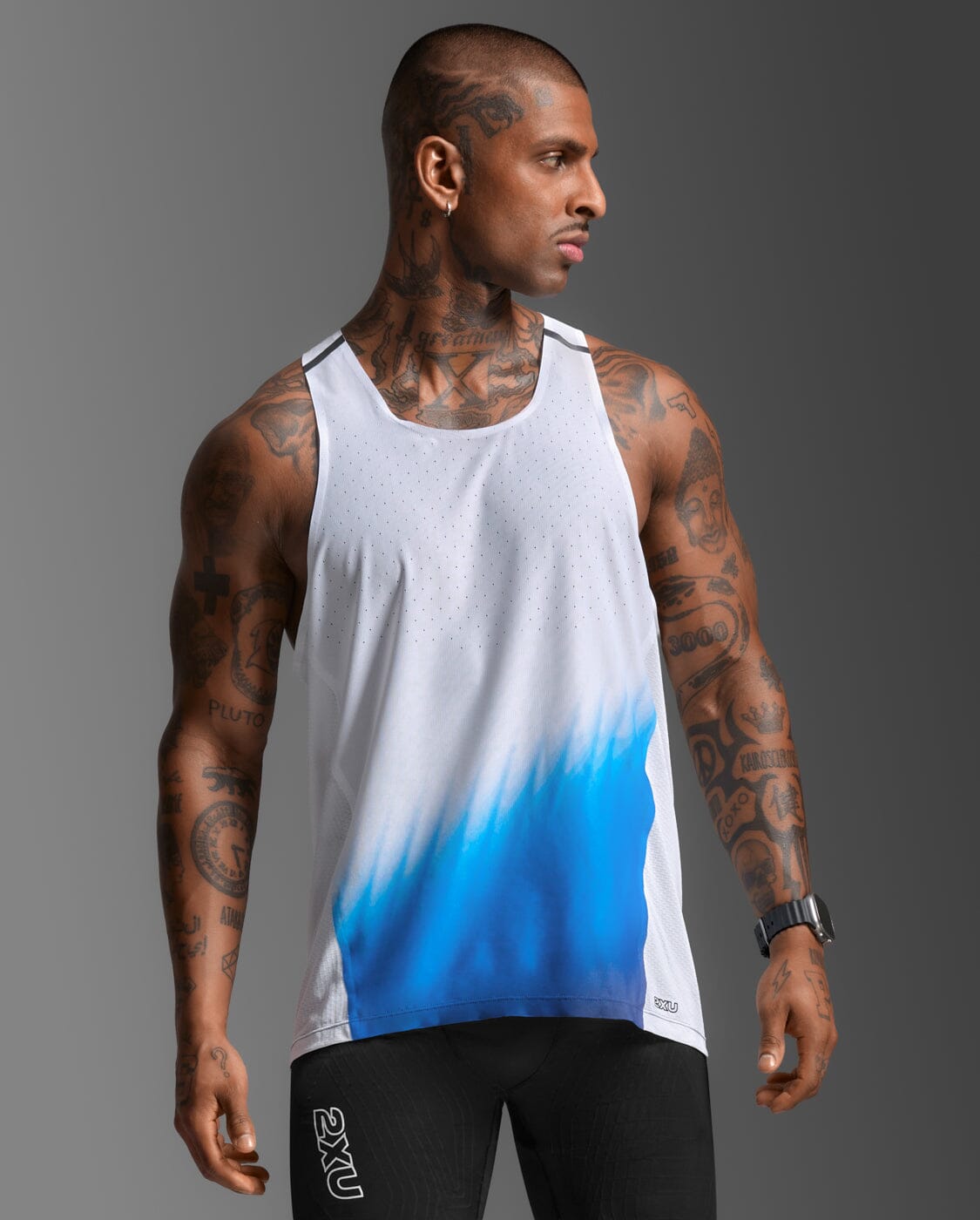 2XU Men's Light Speed React Singlet MR7375A Blue Gradient/Black Reflective XS 