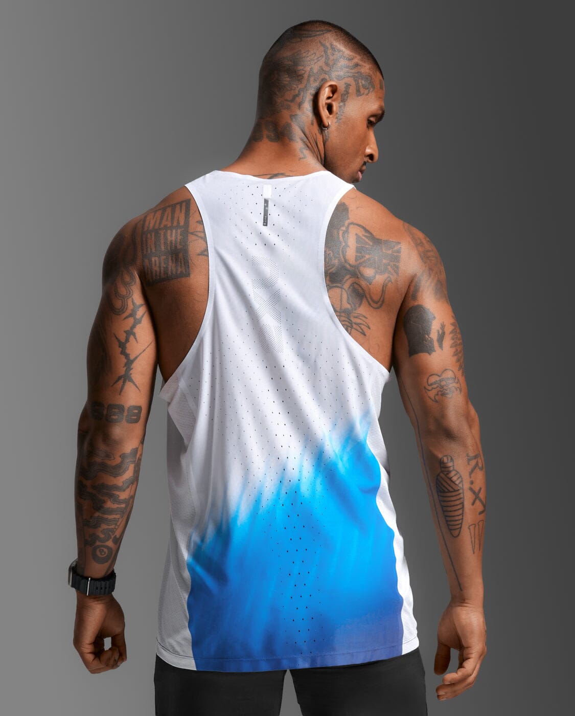2XU Men's Light Speed React Singlet MR7375A Blue Gradient/Black Reflective XS 