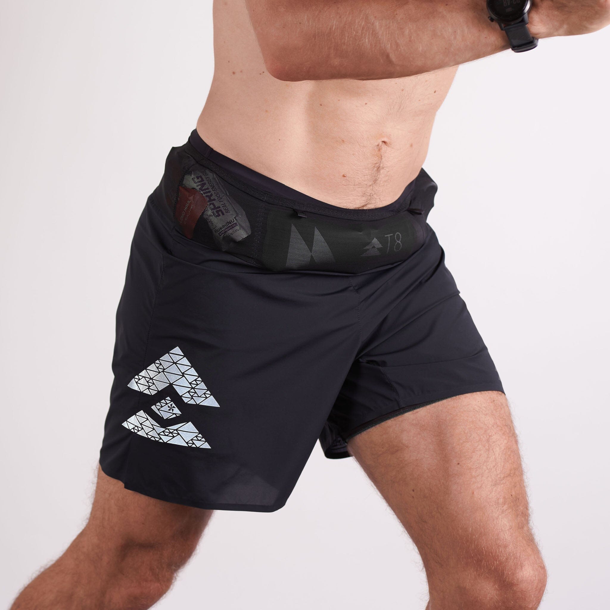 T8 Men's Sherpa Shorts Black (silver logo) XS (26-28") 