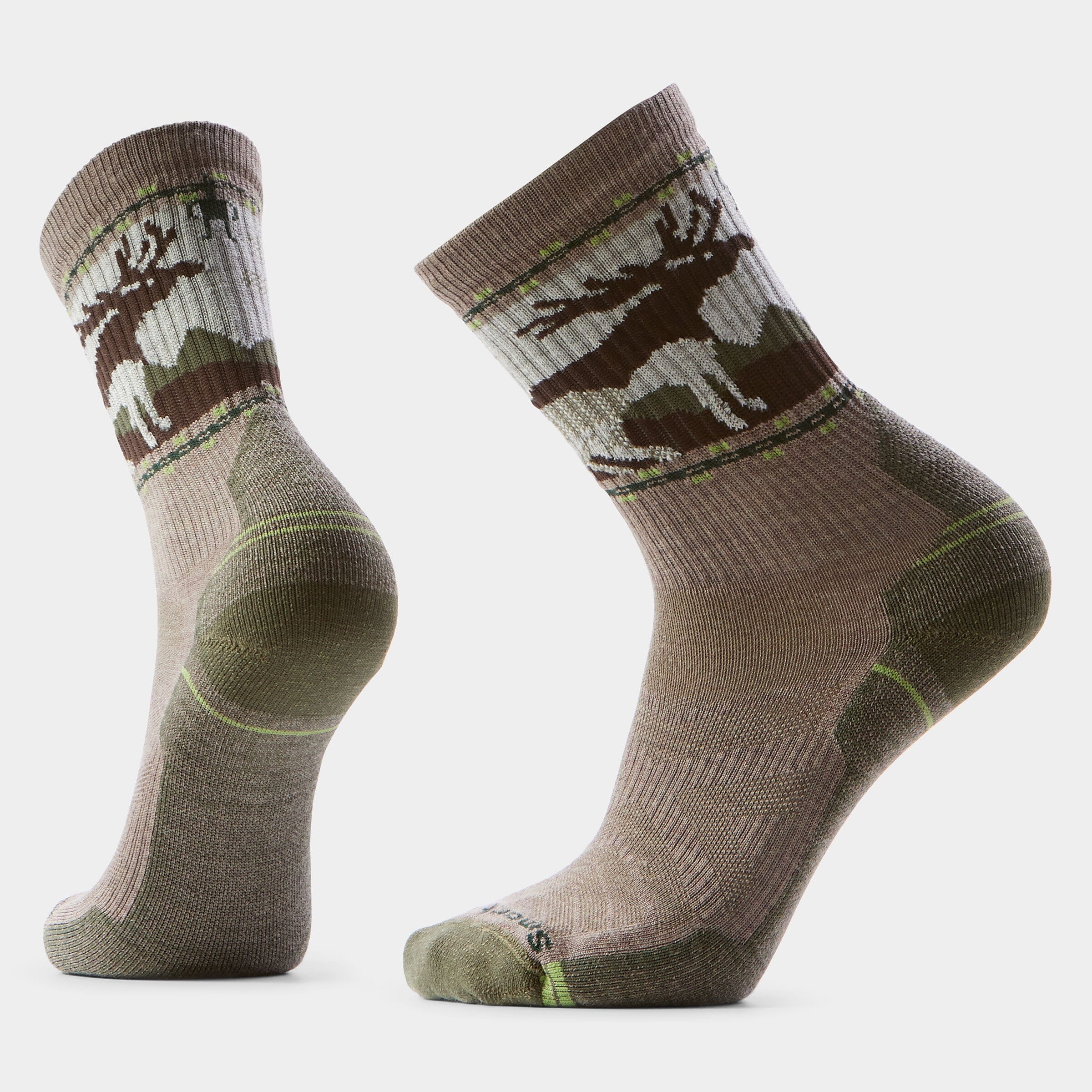 Smartwool Hike Light Cushion Mountain Moose Crew Socks Fossil 880 S (EU 34-37) 