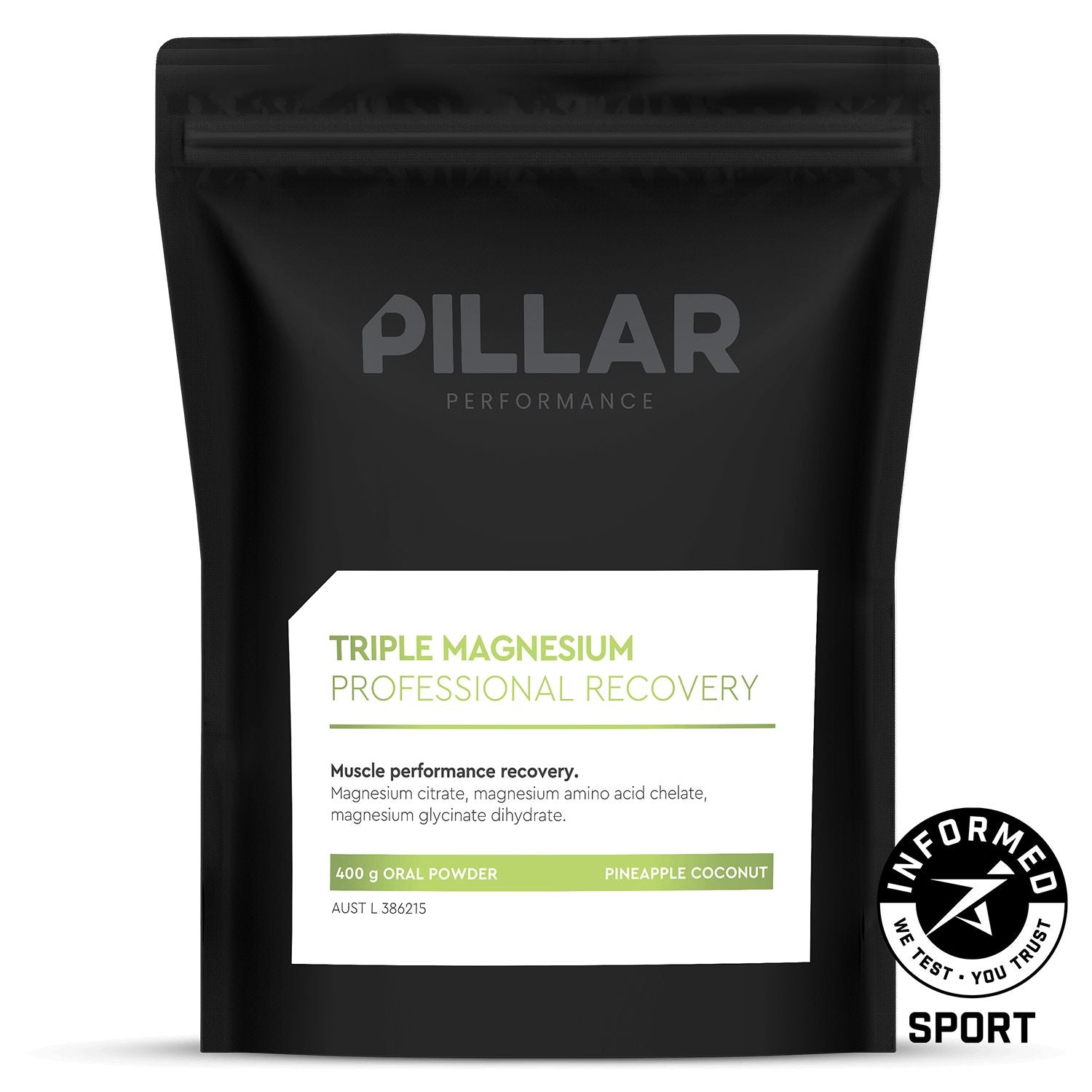 PILLAR Triple Magnesium Powder Pineapple Coconut Volume Pack (400g/80 Serves) 
