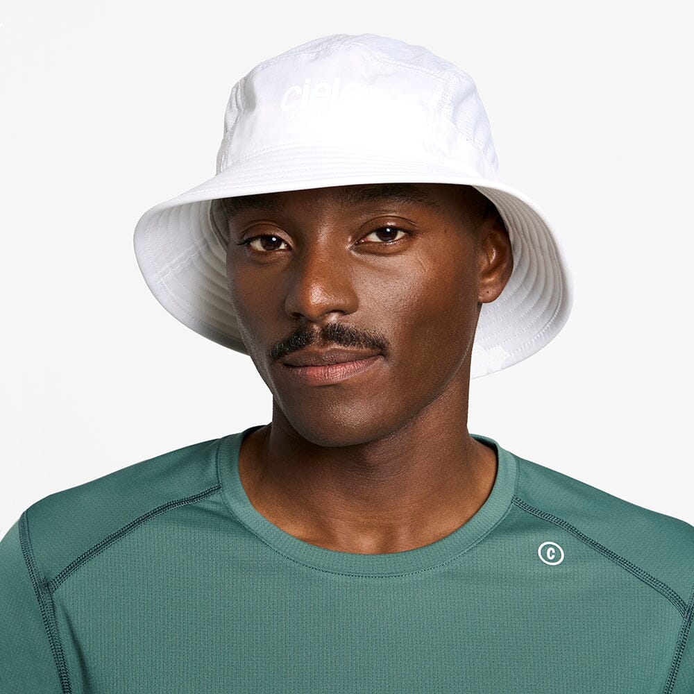 front view of ciele athletics GOBucket Comp Athletics unisex running bucket hat in ghost color