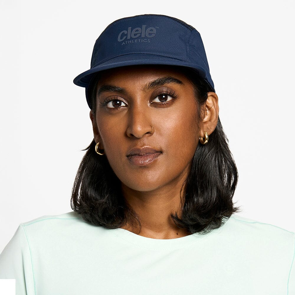 front view of the ciele athletics GOCap unisex running hat in deep space color