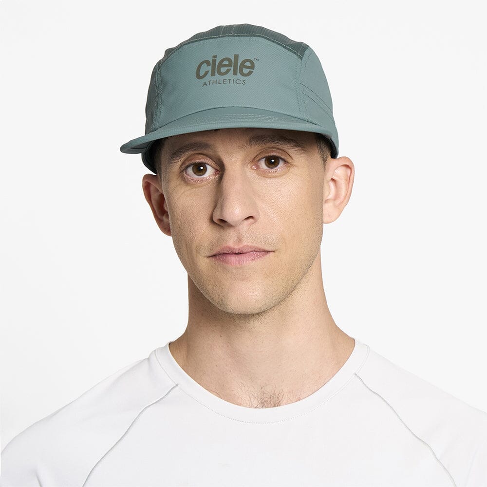 front view of ciele athletics GOCap unisex running hat in silver pine color