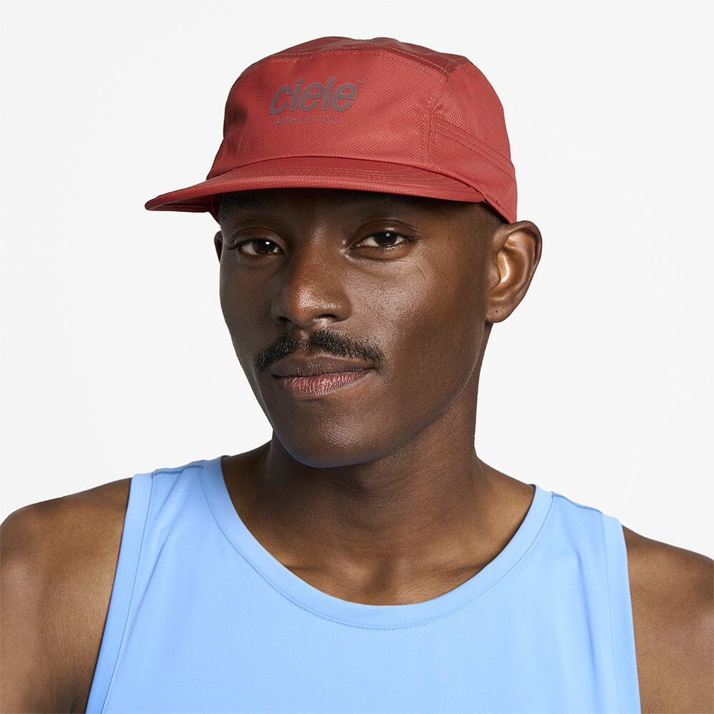 front view of ciele athletics GOCap unisex running hat in clay color