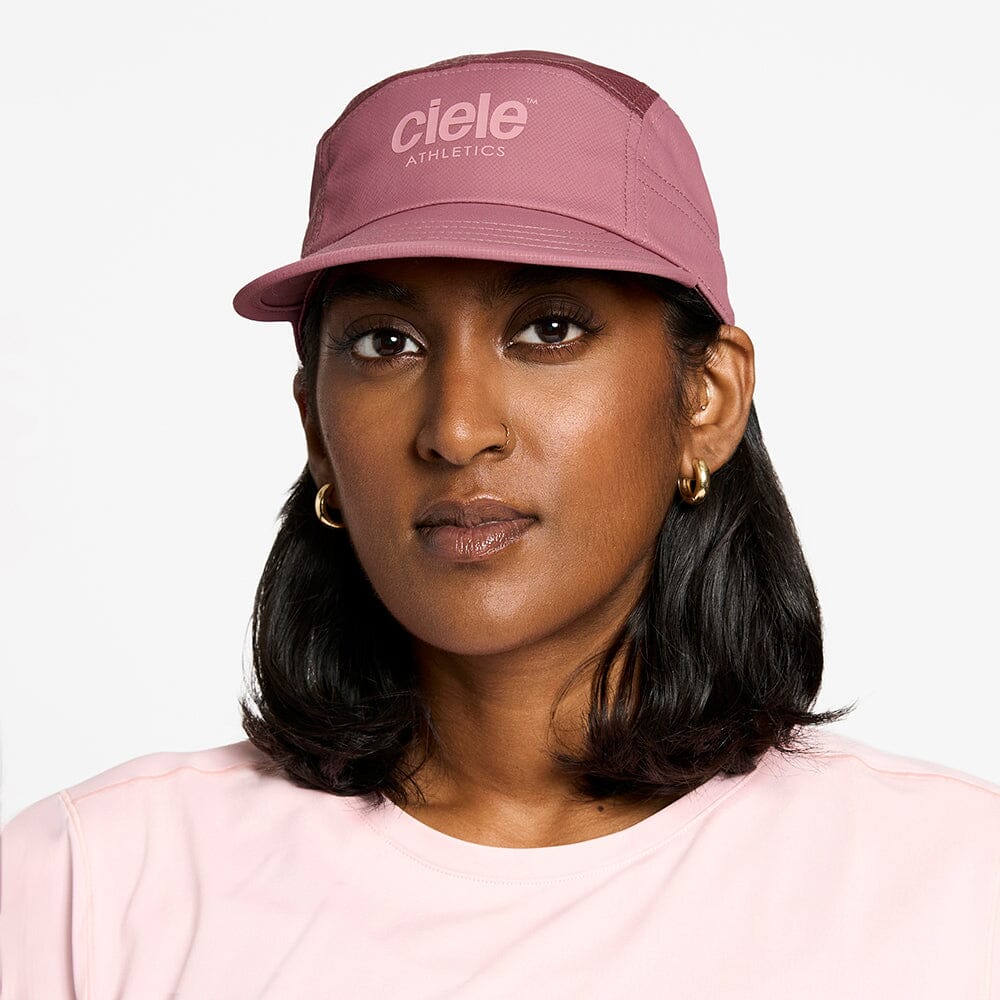 front view of the ciele athletics GOCap unisex running hat in deco rose color