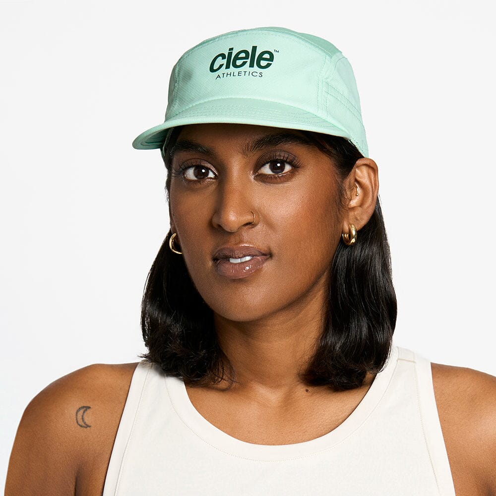 front view of the ciele athletics GOCap unisex running hat in dusty turquoise color