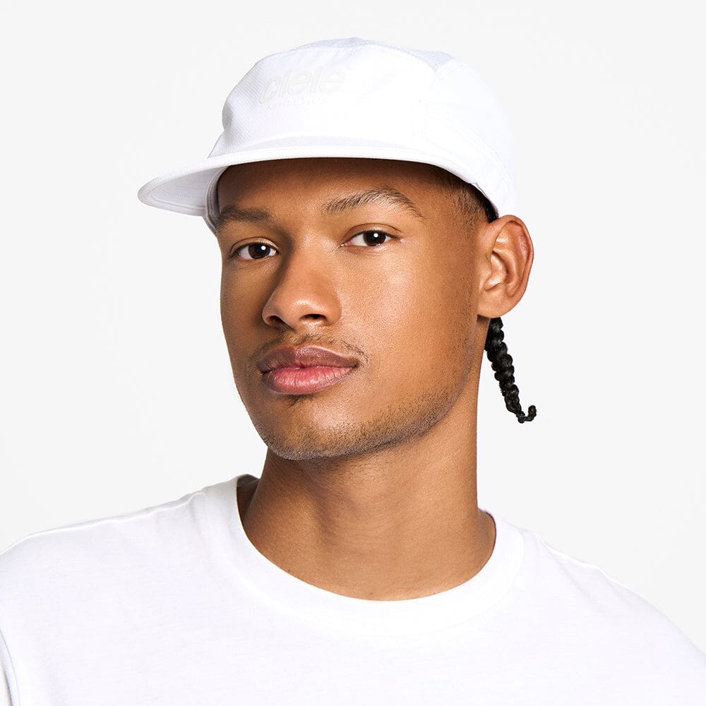 front view of the ciele athletics GOCap unisex running hat in ghost color