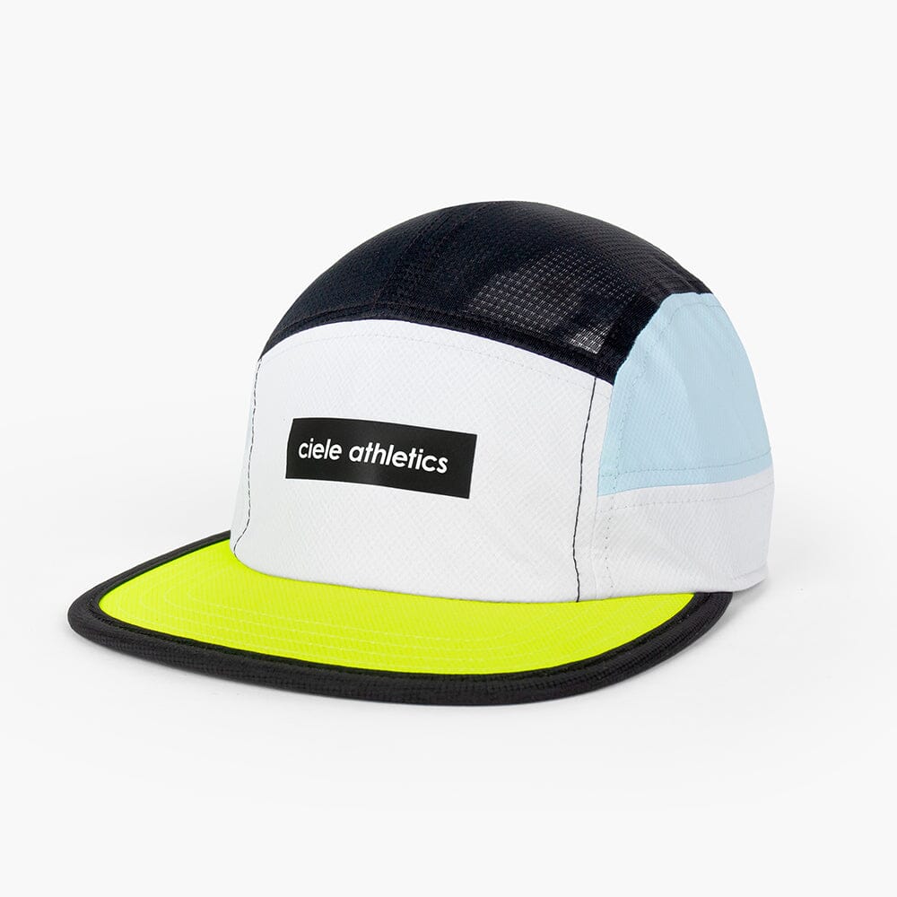 front view of the ciele athletics GOCap unisex running hat in black and white color