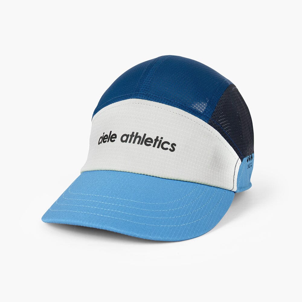 front view of the ciele athletics FTSCap unisex running hat in white cobalt color