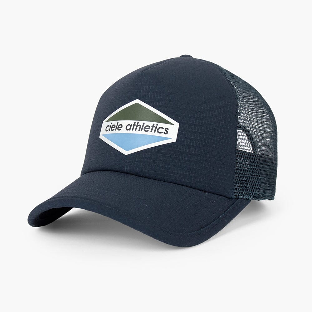front view of the ciele athletics TRLCap unisex running hat with a curved brim in deep space color