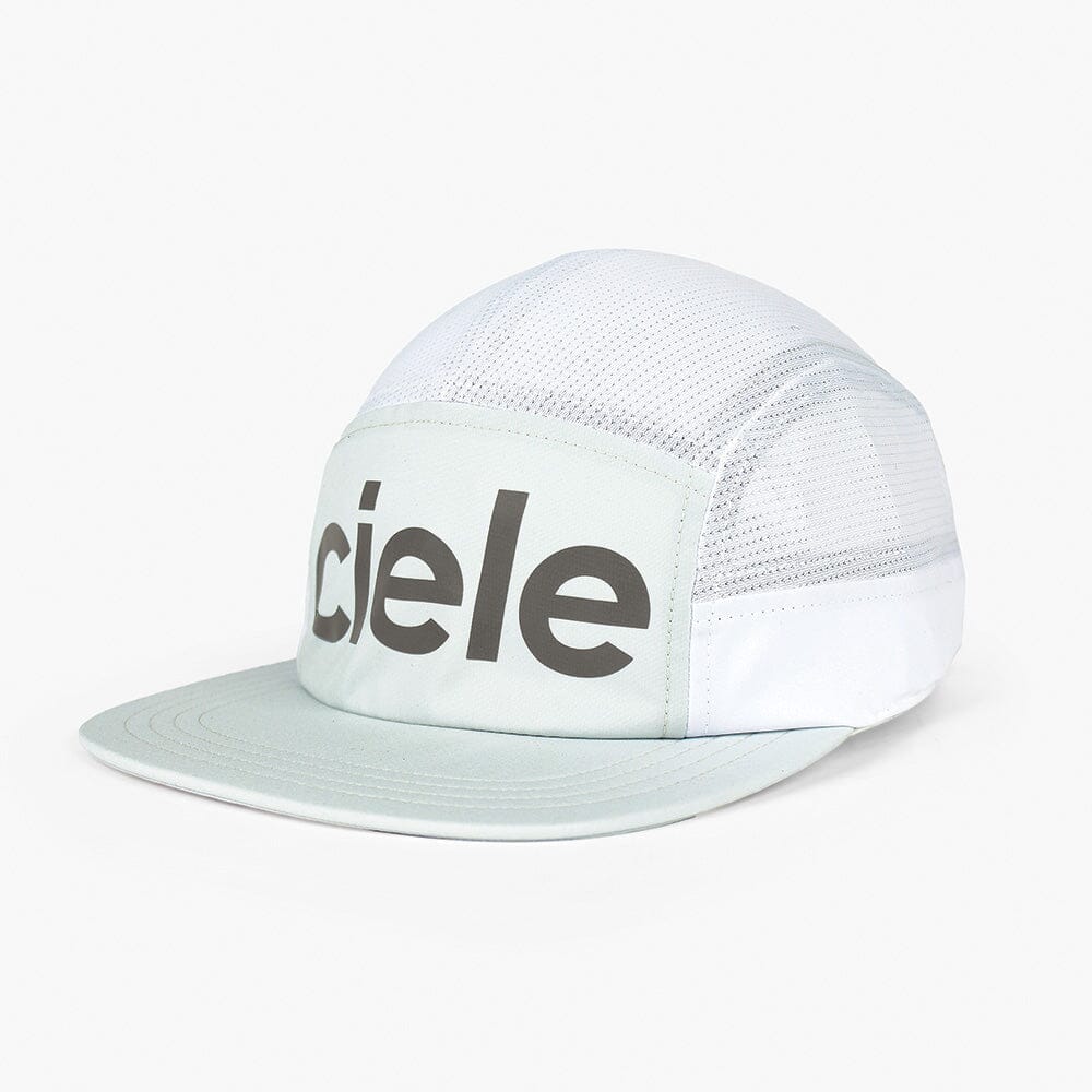 front view of ciele athletics GOCap Comp Century unisex running hat in lightgrey white color