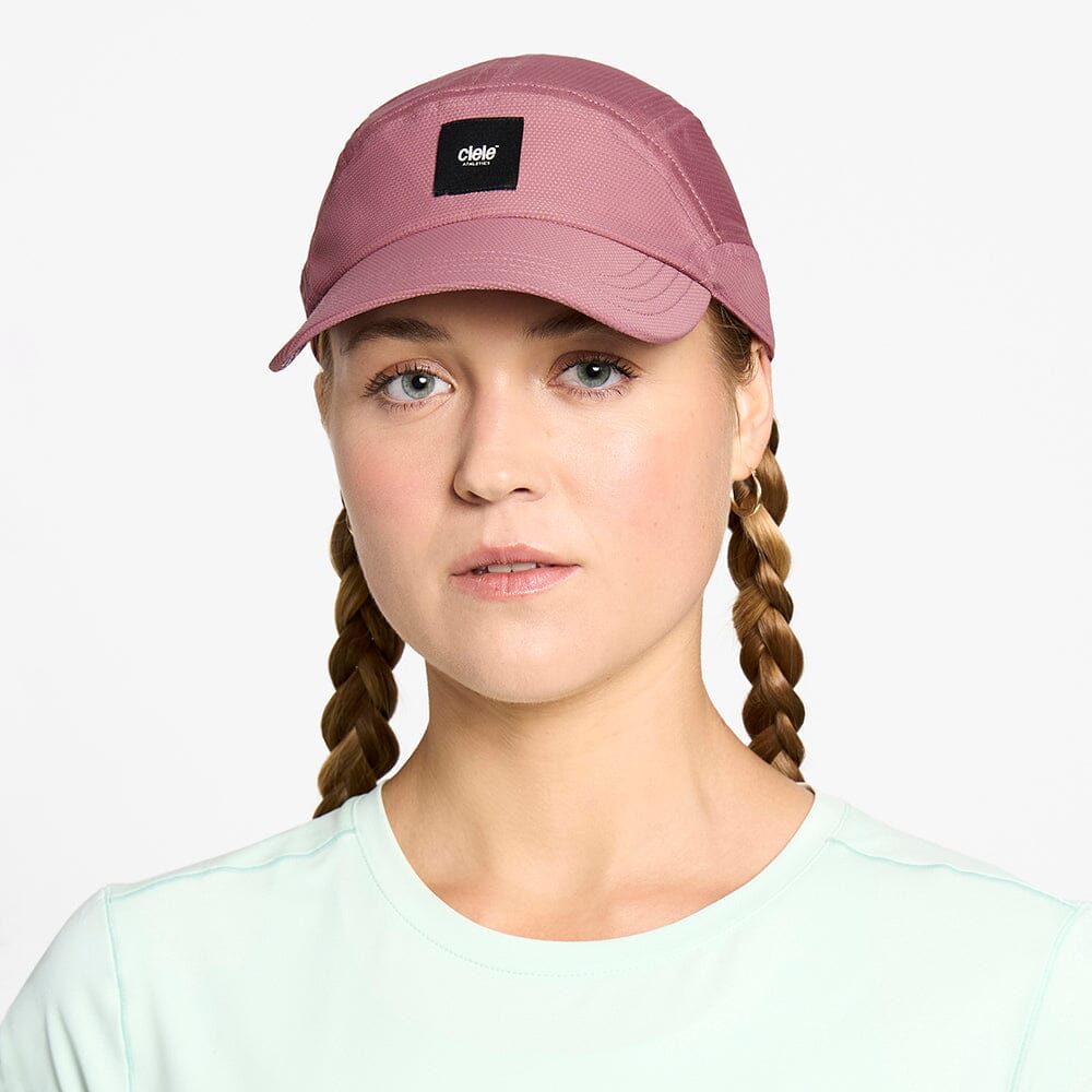 front view of the ciele athletics FTSCap unisex running hat with a curved brim in deco rose color