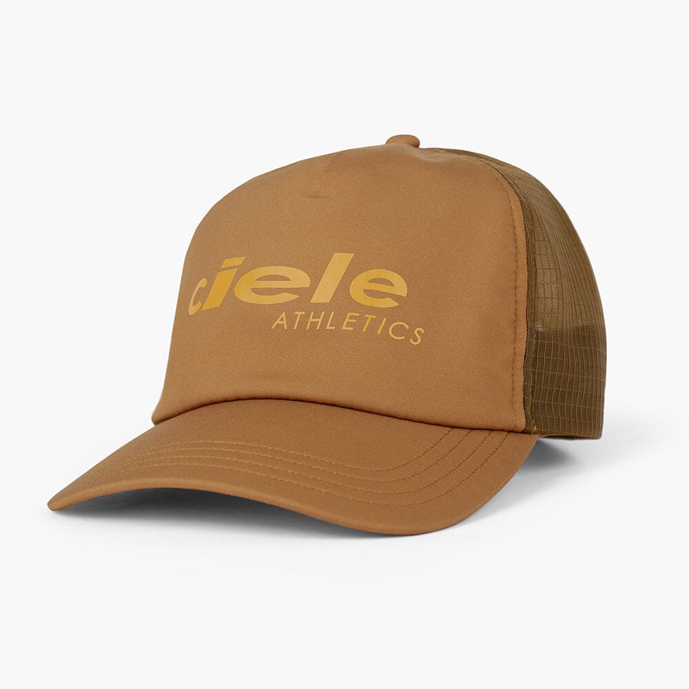 front view of the ciele athletics TRLCap unisex running hat with a curved brim in dark ochre color